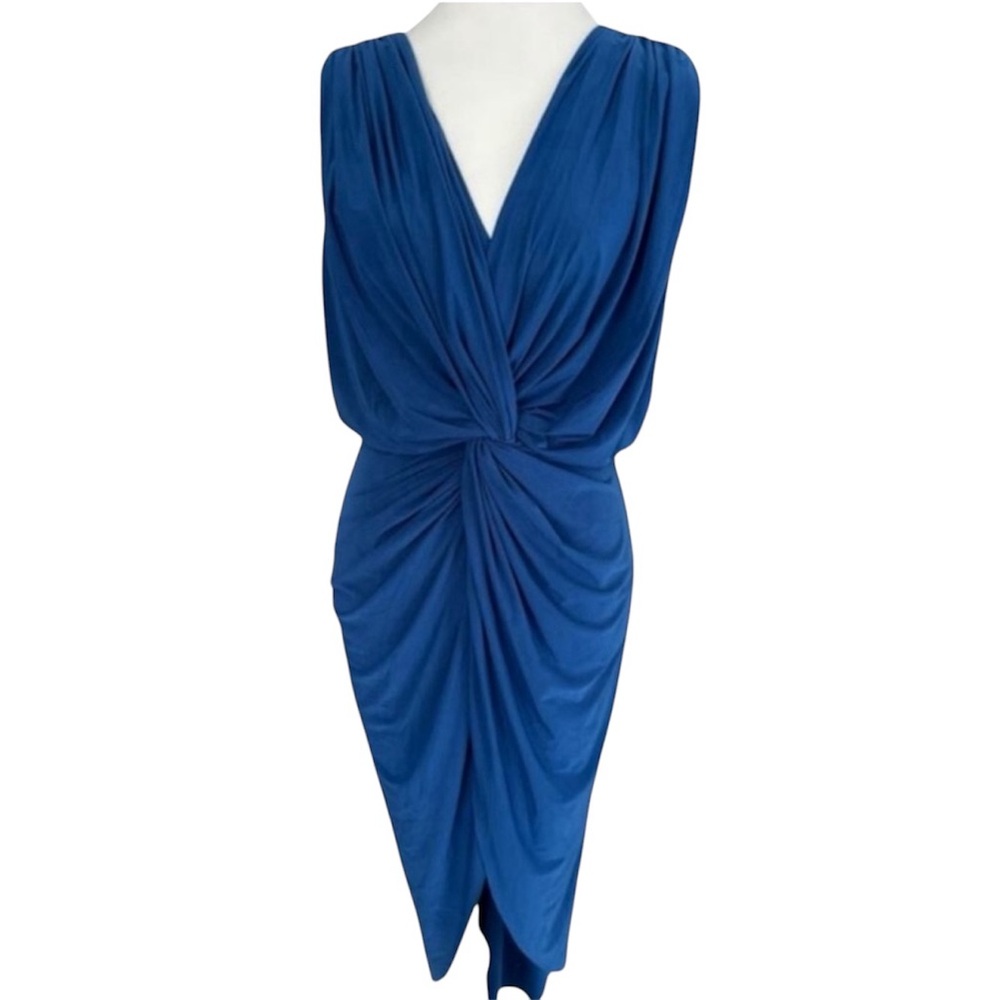 Misa Los Angeles Royal Blue Dress Hi-Lo Stretchy Draped Scoop Back Slimming XS